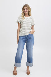 Tee-Shirt Fransa M/C Blanc Rayé Noir